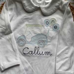 White Kids One Piece with Blue and Green Embroidery